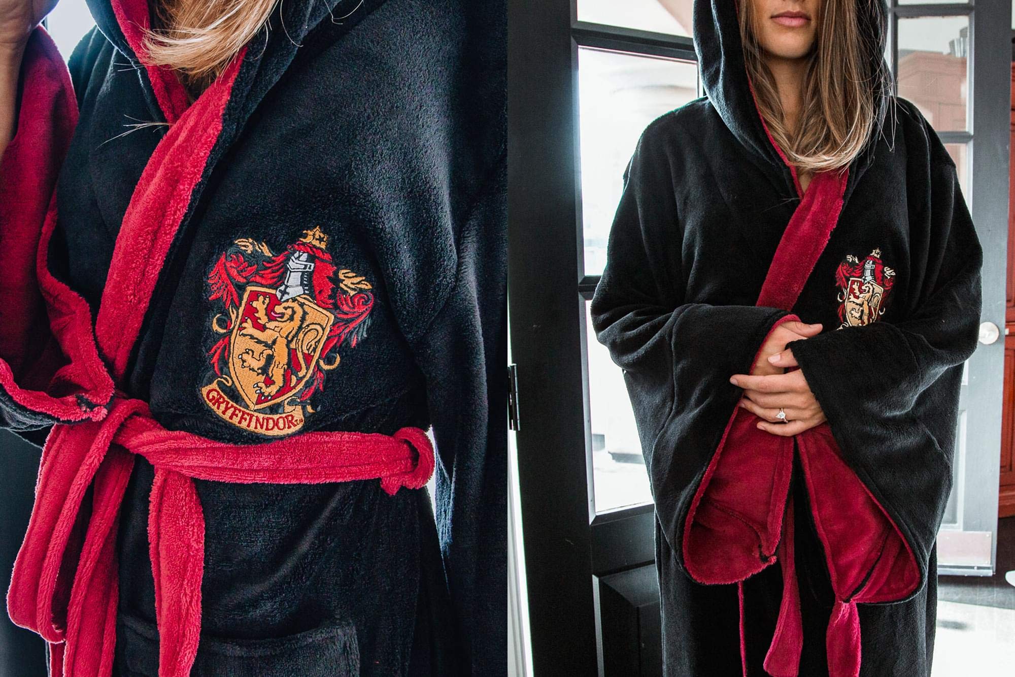 Groovy Accappatoio con cappuccio, motivo Harry Potter, in poliestere, nero, taglia unica da uomo