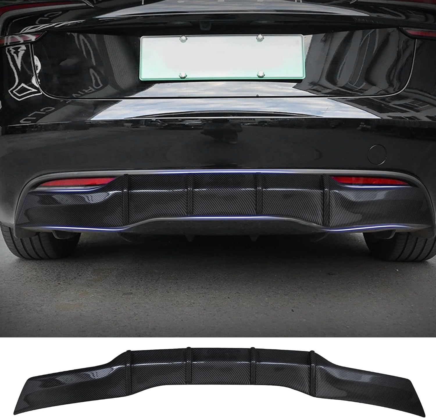 rear diffuser for tesla model 3 2024-2025 highland – no drilling. this rear bumper molding protector lip is made from pp material with (glossy carbon fiber) model 3 highland (glossy carbon fiber)