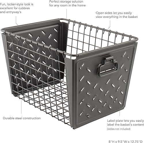 Miniatura 10 de Spectrum Diversified Macklin - Cesta de acero estampada y alambre para almacenamiento de armarios y cubículos, diseño inspirado en la vendimia con