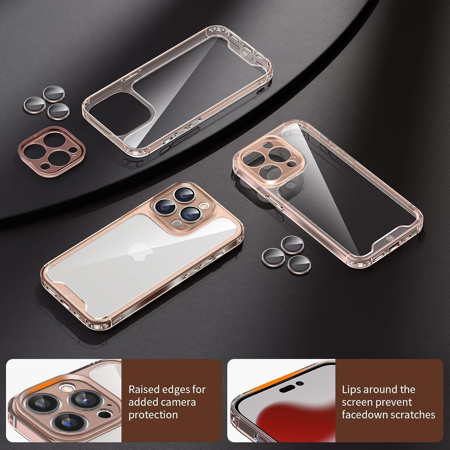 LK [3-in-1] for iPhone 14 Pro Case, with 1 Set Lens Protector + 2 Pcs 9H Tempered Glass Screen Protector, [Military Grade Shockproof] [No Yellowing] All-Round Protection Kit 6.1 inch - Pink