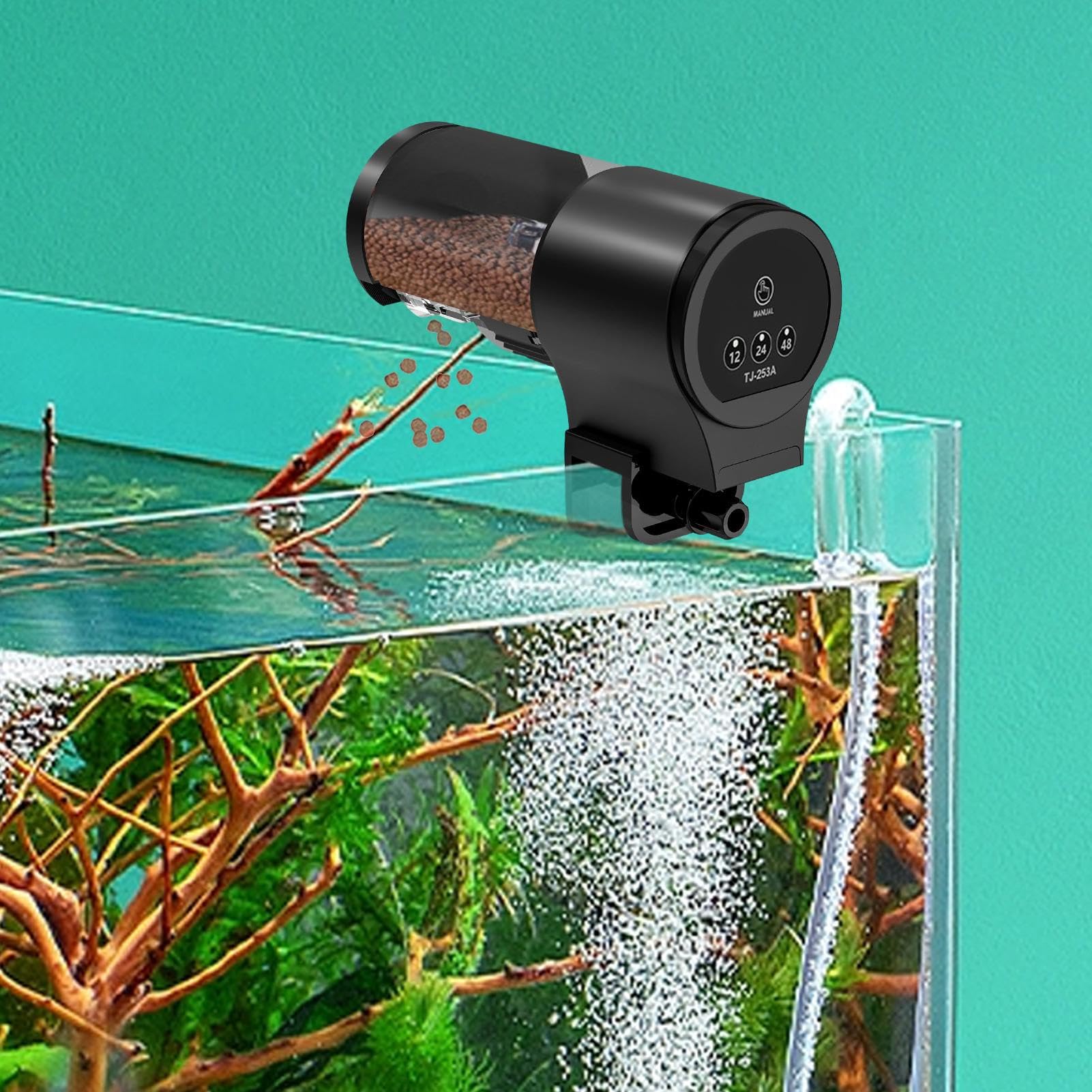 Alimentatore Automatico per Pesci - Mangiatoia Automatica E Manuale Per Acquario | Capacità 100ml Dispensazione Temporizzata 12H 24H 48H Per Gamberetti Tartarughe Tetra Koi Betta