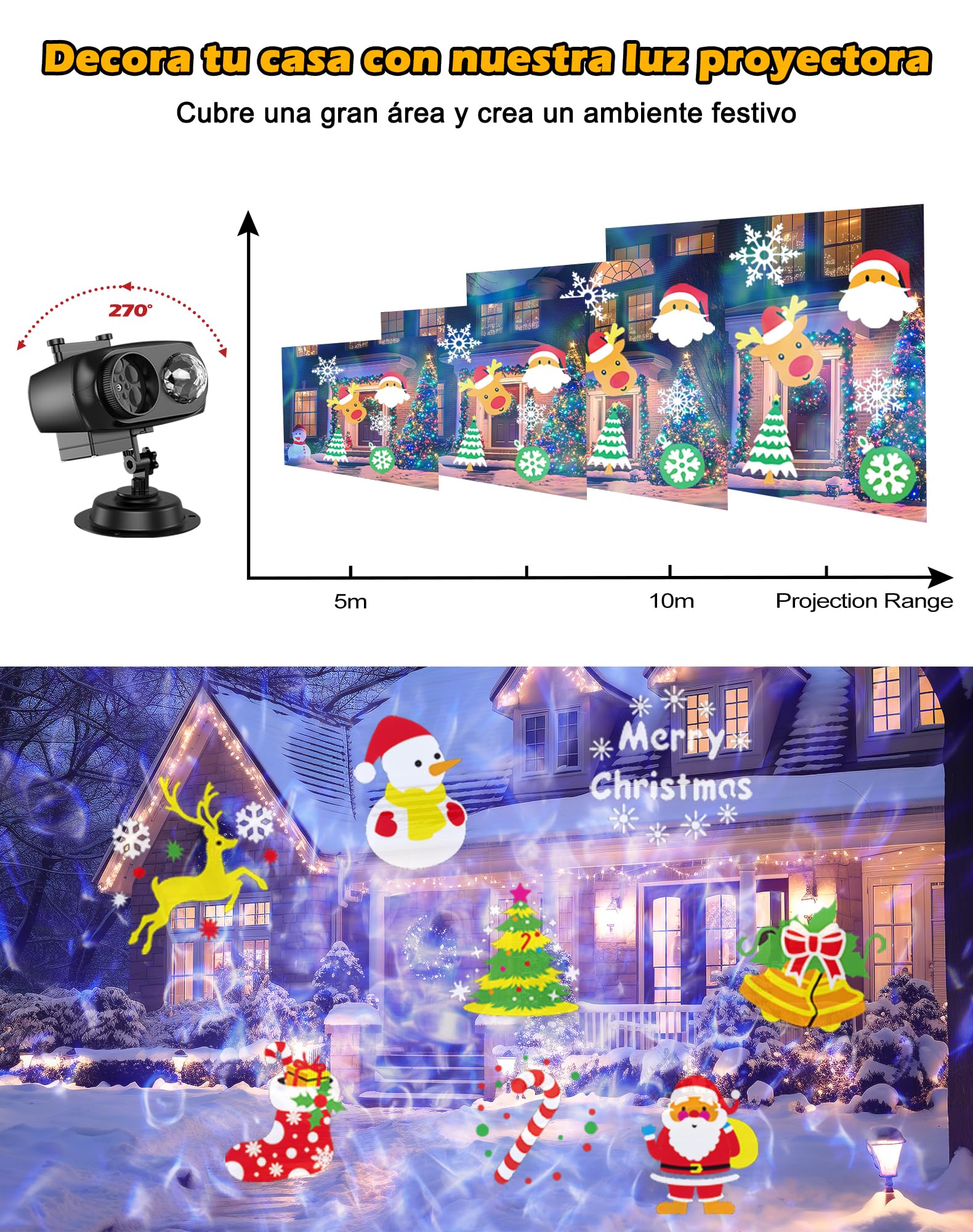 Proyector Navidad Exterior, Luces Proyector Navidad de 12 Diapositivas, Luces Halloween Decoracion, con Control Remoto, para Halloween, Regalos, Fiestas, Boda