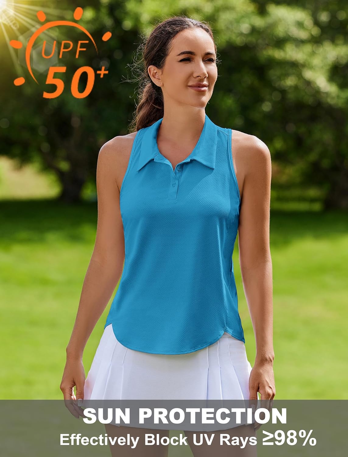 PINSPARK Golf Polo Shirts for Women Sleeveless Sport Shirt Sun Protection Golf Tank Tops with Collar Quick Dry Tennis Tops Plus Size,Blue XXL - Image 2