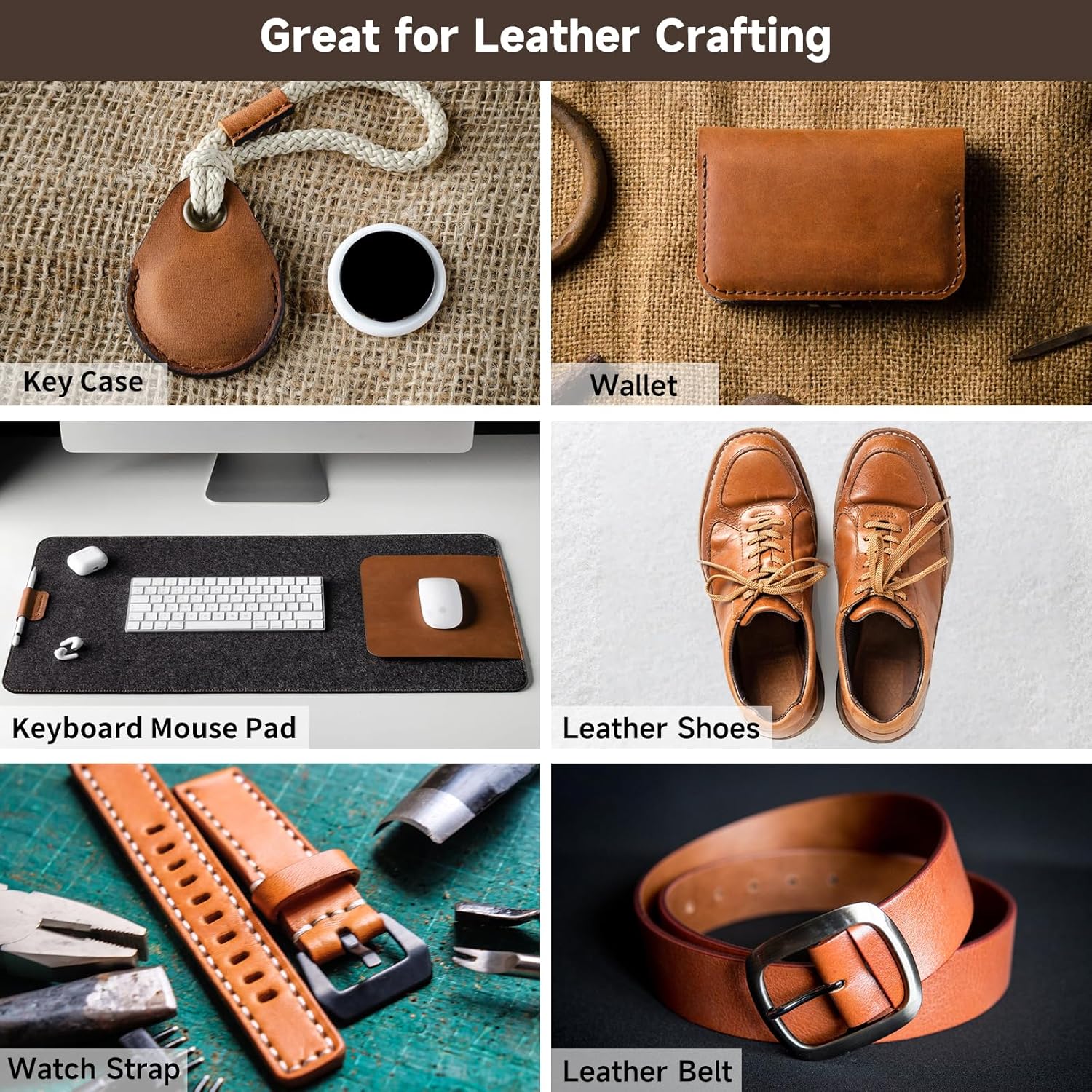 12''X24'' Genuine Leather Sheets - Tooling Leather Fabric Pieces for Crafts, Full Grain Leather Hide Material(Brown, 2mm Thick)