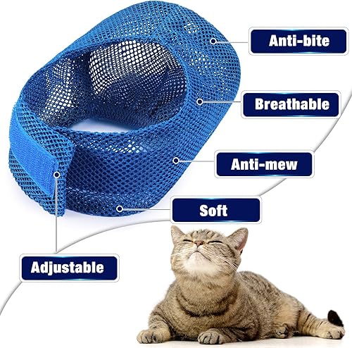 Miniatura 4 de 2 piezas de aseo para gatos, bolsa de malla para gatos, bozales de malla transpirable, ajustables, resistentes a los arañazos, ropa de sujeción para