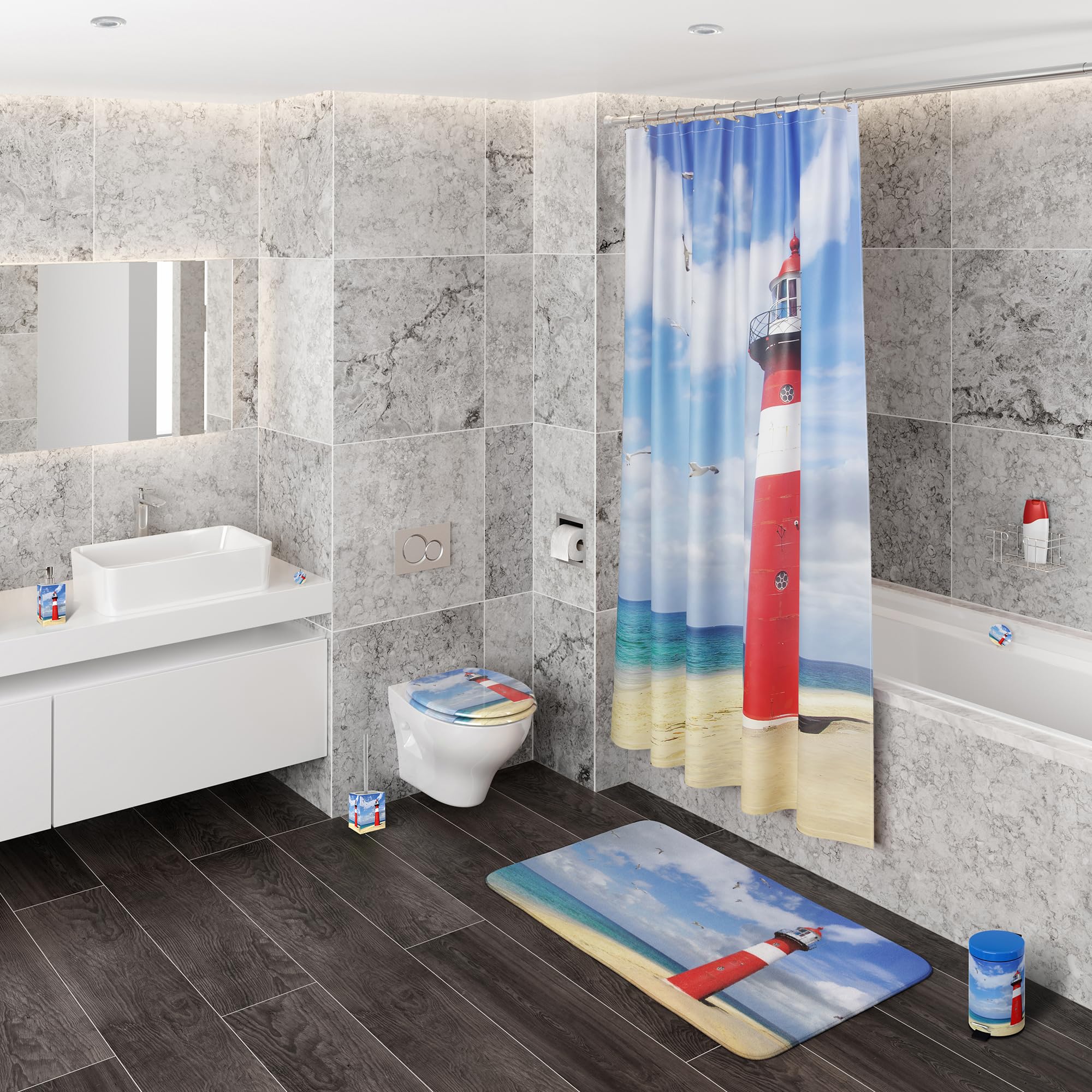 Sanilo WC Sitz ohne Absenkautomatik, einfache Montage, aus Holz, Leuchtturm