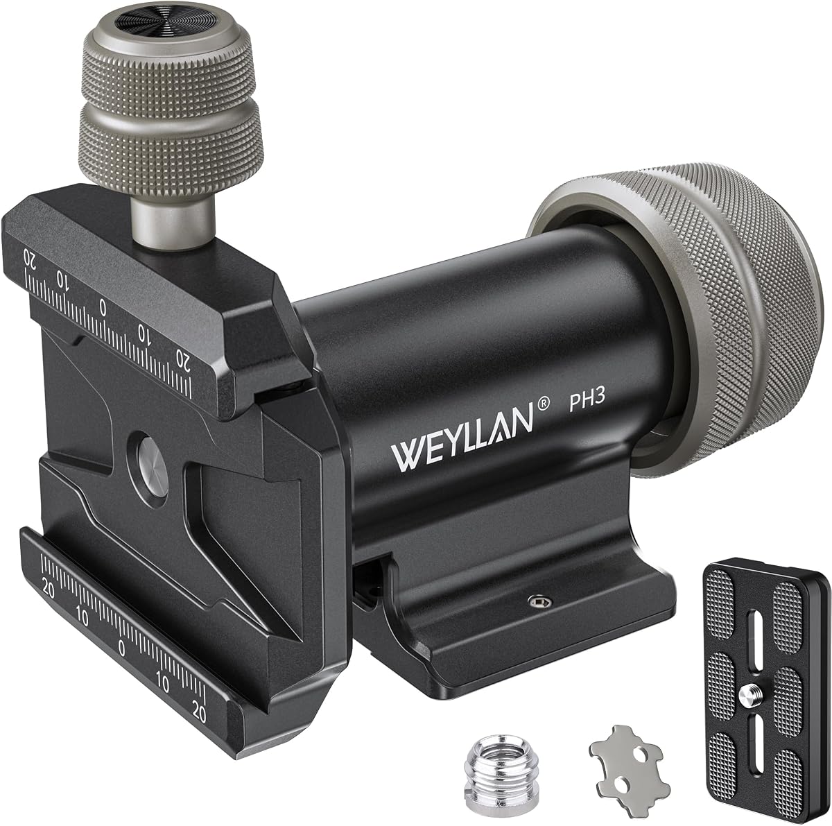 WEYLLAN PH3 MonoGimbal Head for Tripod Monopod, CNC All Metal Side Saddle Gimbal Tilt Head with Arca Swiss Quick Release Plate, Compatible with Camera, Telephoto Lenses, Max Load 22lbs/10kg