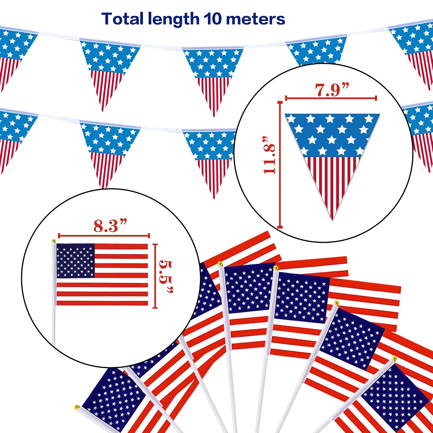 Funnlot American Flag Bunting, USA Flags, Patriotic Pennant Banner USA Hand Waving Flag for Independence Day American Themed Parties Decorations 4th July Party Decorations Garden Outdoors Decor - Image 3