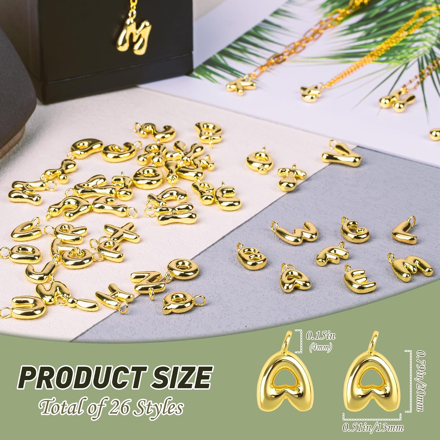 26pcs 18K Filled Gold Bubbled A-Z Alphabet Letters Charms for Jewelry Making Chunky Bubble Initial Letter Charm Pendant Beads,Gold Trendy Bubble Glitter Pendants for Women Bracelet Necklace Choker Making - Image 2