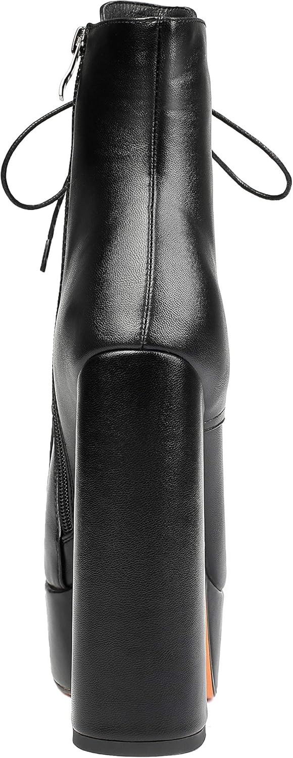 SAMMITOP Women's Round Toe Chunky Heel Boots Platform Lace Up Animal Print Ankle Boots