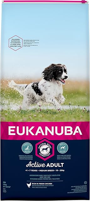 Eukanuba Adult Dog Food for Medium Dogs Rich in Fresh Chicken, 12 kg