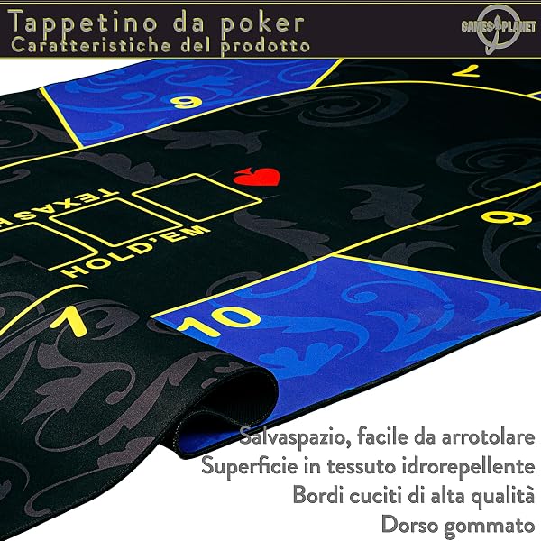 GAMES PLANET Tappeto da Poker XXL, Fino a 10 Giocatori, Dimensioni e Colori a Scelta, Inclusa Borsa per Il Trasporto, Fondo in Gomma Naturale, Idrorepellente - 5