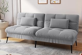 COMHOMA Fabric Sofa Bed 3 Seater Upgraded Frame 5-Gear Back Angle Adjustable Futon Sofa for Living Room, Guest Room (Fabric, Grey)