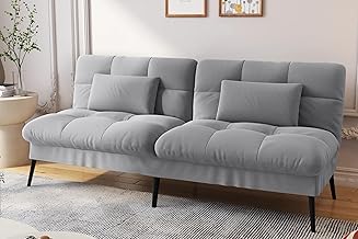 COMHOMA Fabric Sofa Bed 3 Seater Upgraded Frame 5-Gear Back Angle Adjustable Futon Sofa for Living Room, Guest Room (Fabric, Grey)