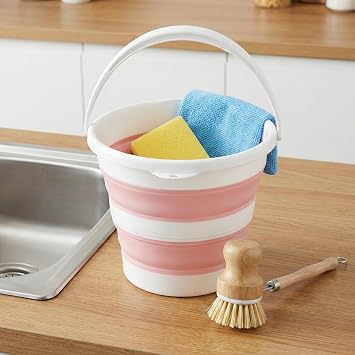 Deconox 13 Litre Katlanabilir Akordiyon Temizlik Kovası - 32 cm Çap x 33 cm Yükseklik - Yer Kaplamayan Pratik Silikon Su Kovası (Koyu Gri - Pembe) (PEMBE)