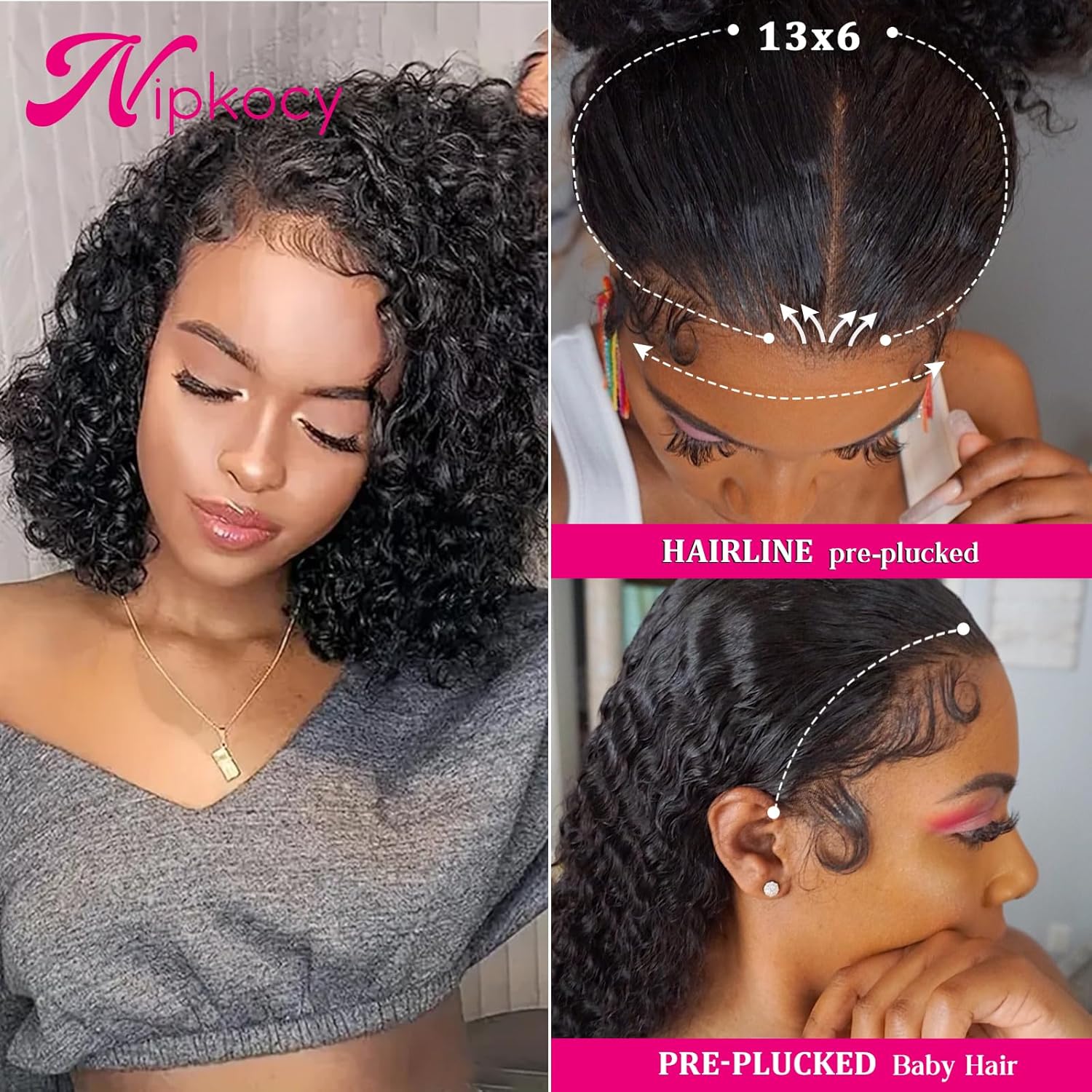 Bob Wig Human Hair Short Deep Curly 14inch 180% Density 13x6 Frontal Hd Lace Wig Wet And Wavy Deep Wave Lace Front Wigs Human Hair For Black Women 100 Real Curly Human Hair Natural Black