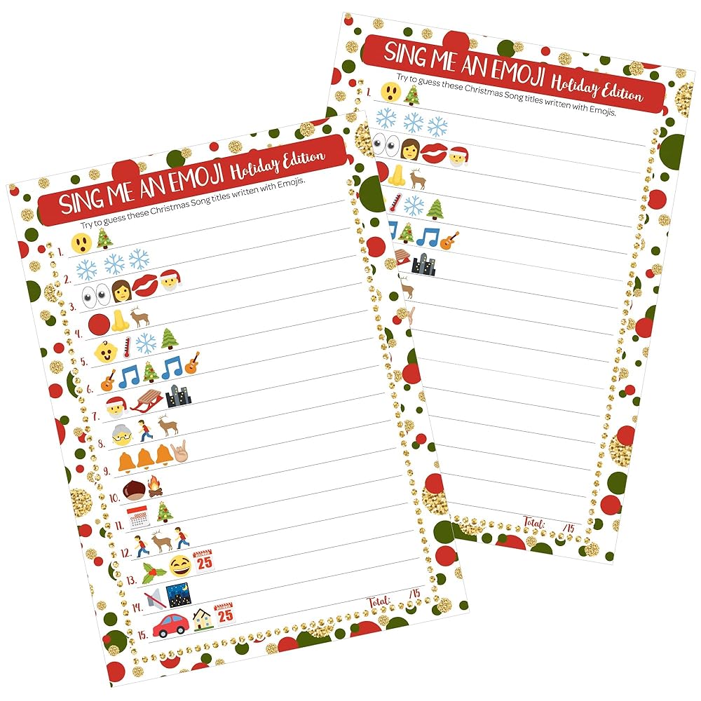 DISTINCTIVS Christmas Emoji Song Game, Sing Me an Emoji Christmas Party Game - Guess The Holiday Carol for Kids, Adults, Family & Groups - 25 Cards - Made in The USA