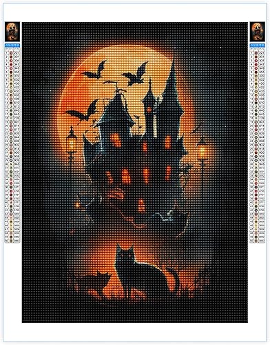 Miniatura 10 de Kits de pintura de diamantes de Halloween para adultos, kits de arte de diamantes de castillo oscuro para adultos, kits de arte de gemas para