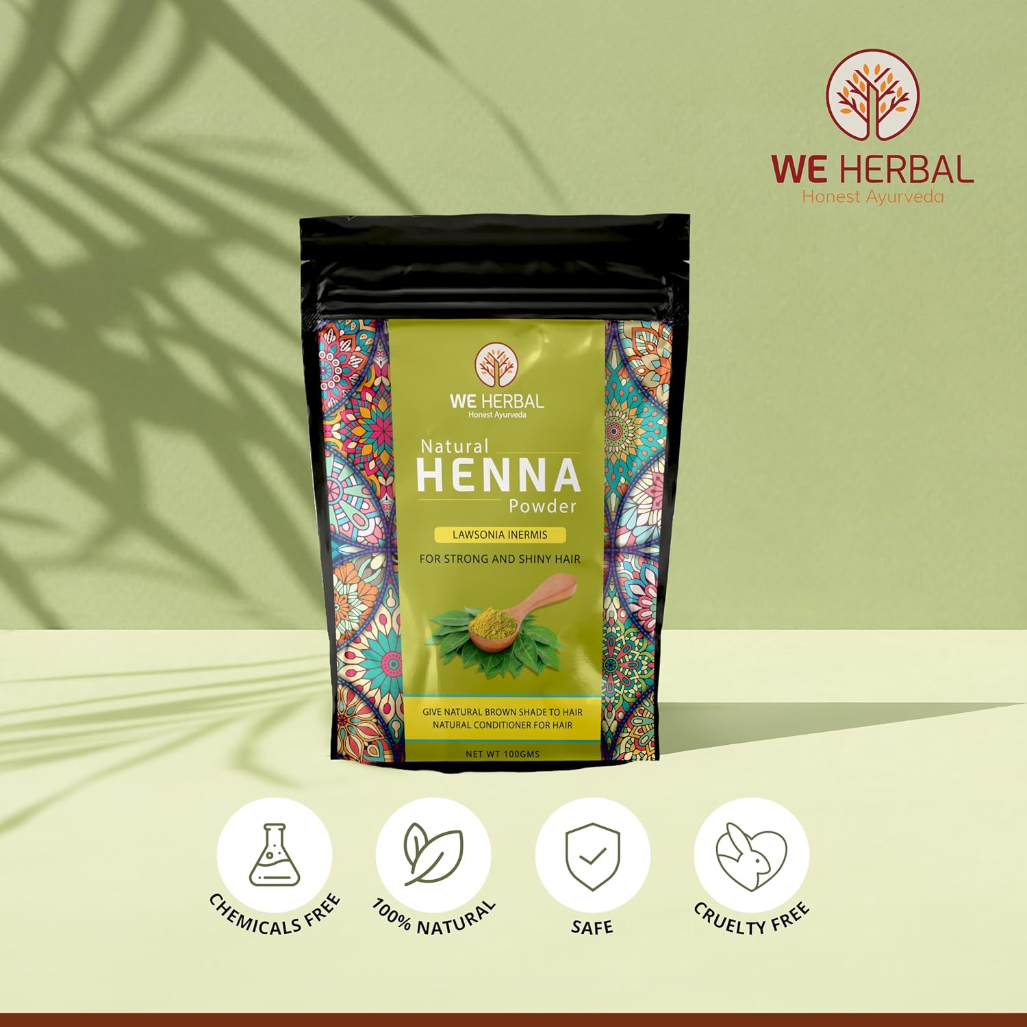 Natural Henna Powder for Hair Coloring – 100% Pure Herbal Henna Hair Dye, Chemical-Free Plant-Based Hair Color with Natural Herbs for Shine & Conditioning – 100 g