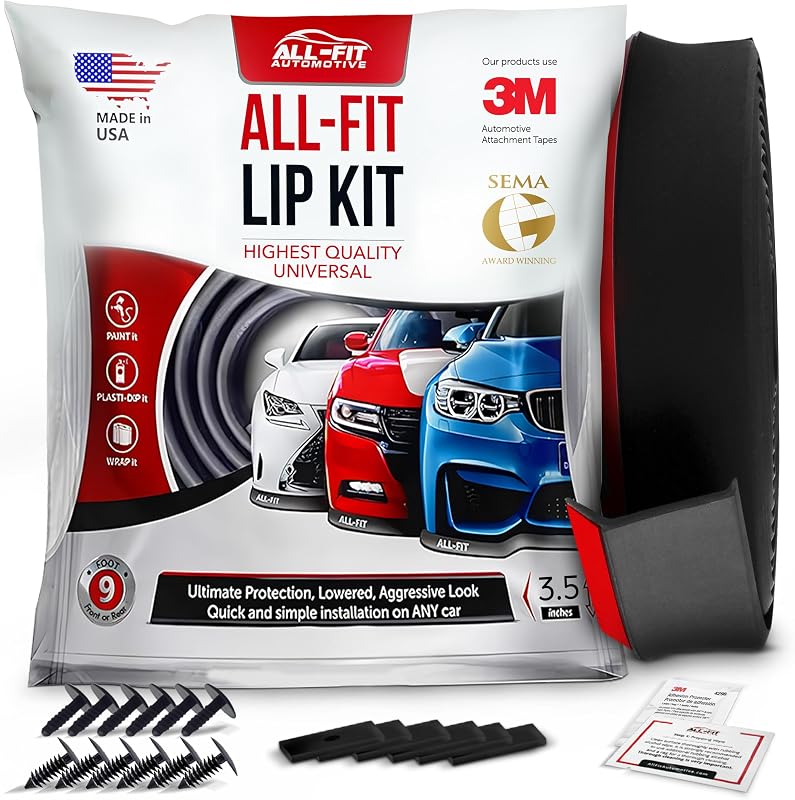 Kit de Lip Splitter Universal para Para-choque All-Fit Automotive 8,89 cm – Preto, 2,74 m