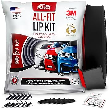 All-Fit Automotive 3.5 Inch Universal Bumper Lip Splitter Kit - Chin Spoiler Protector for Front or Rear - Lips Protect and Cover Lower Bumper for a Dropped Look - Universal Fit - Black