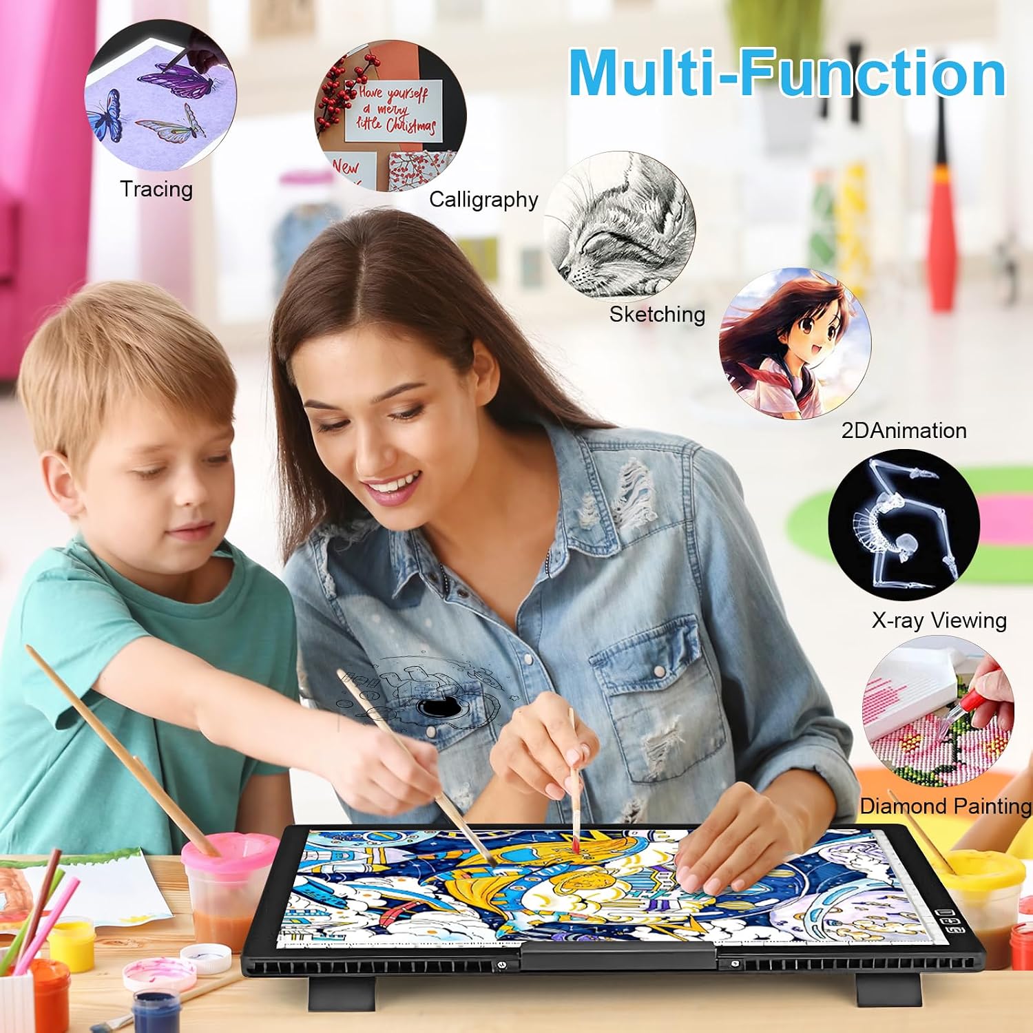 A4 Light Box for Tracing - Rechargeable Diamond Painting Light Board with Carry Case, Stepless Dimmable 6 Levels Brightness Light Table, Battery Powered Portable Light Pad for Weeding Vinyl Tracing