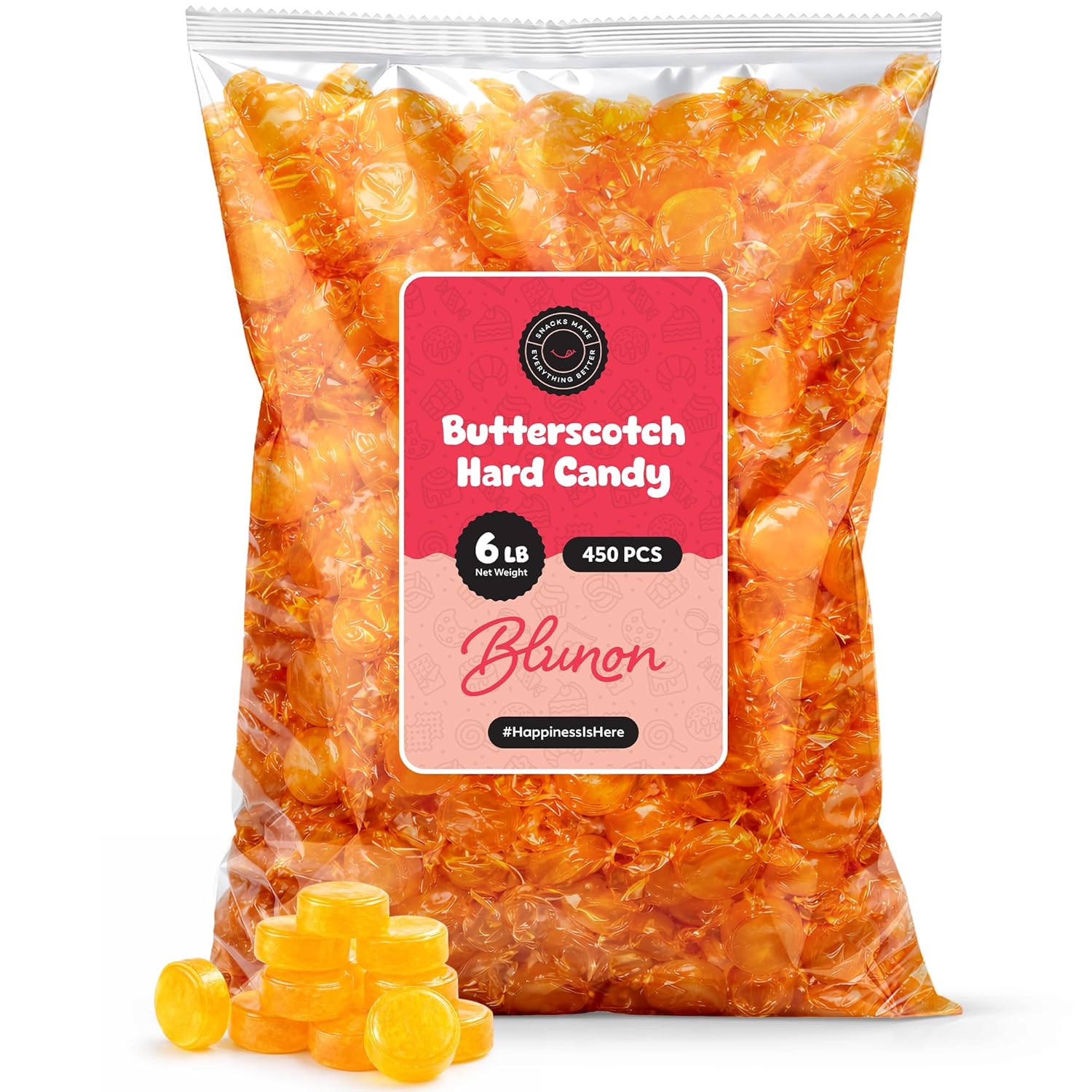 Butterscotch Hard Candy - 6 Pounds Bulk - Individually Wrapped Butter Scotch Yellow Candies - 450 Pieces