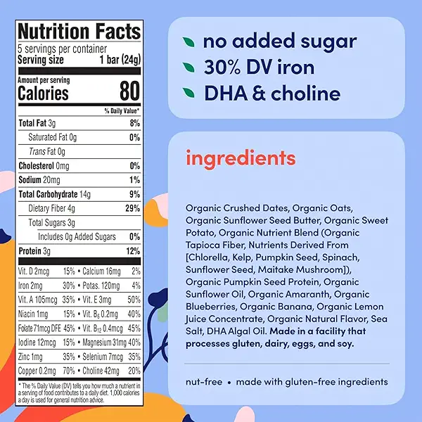 Cerebelly Toddler Bars - Organic Sweet Potato Blueberry Banana Smart Bars | Healthy Snack for Kids | 16 Brain-supporting Nutrients, Gluten Free, Nut Free, No Added Sugar | Baby Snacks | Pack of 5 2