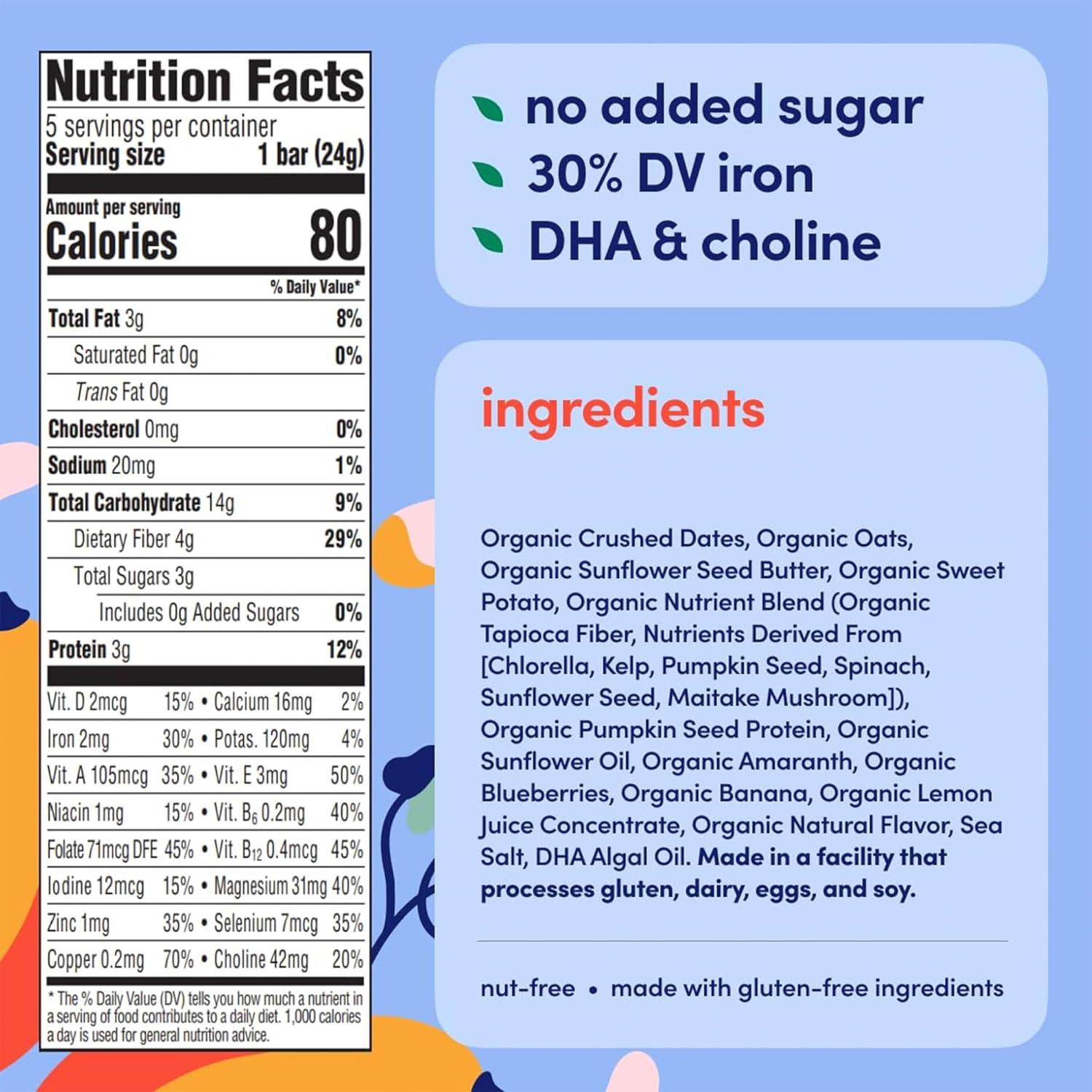 Cerebelly Organic Toddler Smart Bars 40-Count, Sweet Potato Blueberry Banana Smart Bars, 16 Brain-Supporting Nutrients, No Added Sugar, Gluten Free, Nut Free, Kids Snacks