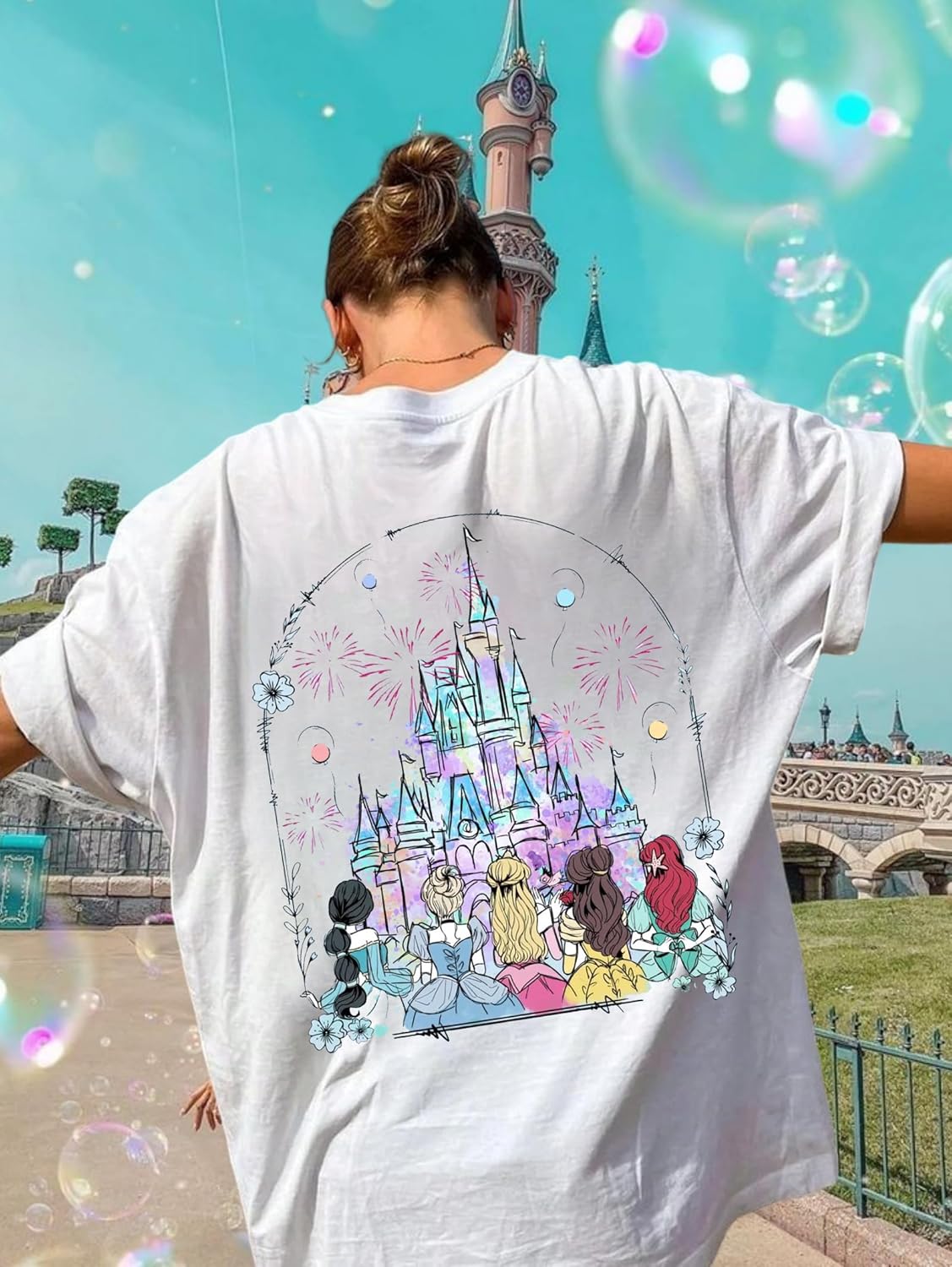 Magic Kingdom Shirts for Women Oversized Princess Castle Graphic Tees Family Holiday Vacation T-Shirt Cute Tops - Image 4
