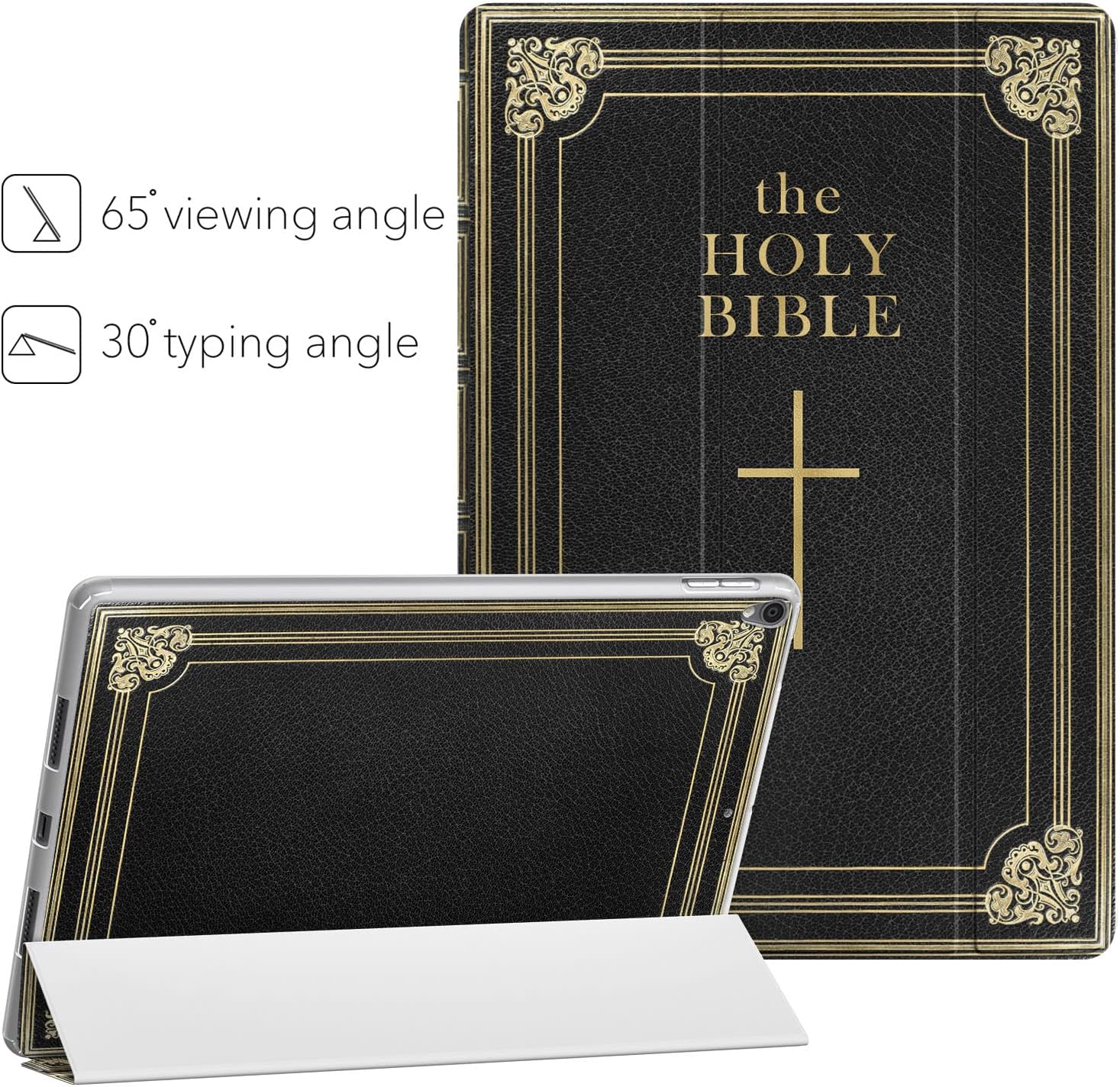 Case Compatible with iPad A16 11 inch 2025 2024 Pro 13 M3 M2 12.9 10.9 10.2 Air 5 10th 9th 8th Gen Mini 7 6 Catholic Protective Magnetic Book Christian Cover Religious The Holy Bible Black Cross