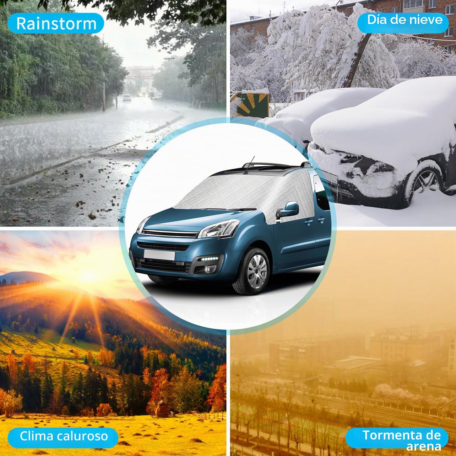 Cubre Parabrisas Exterior Invierno para Citroen Berlingo Peugeot Partner 2008-2018, Parasol de Ventana Delantera Térmico para Heladas Nieve Sol Funda Parabrisas Hielo