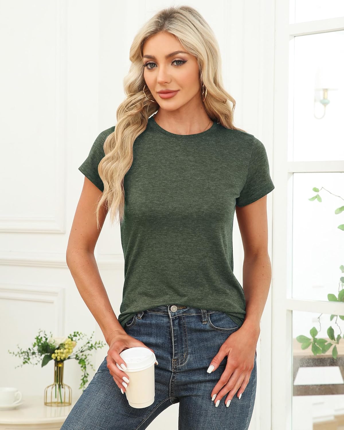 Memorose Womens Short Sleeve Tops Summer T Shirts Round Neck Causal Fashion Basic Tee - Image 2