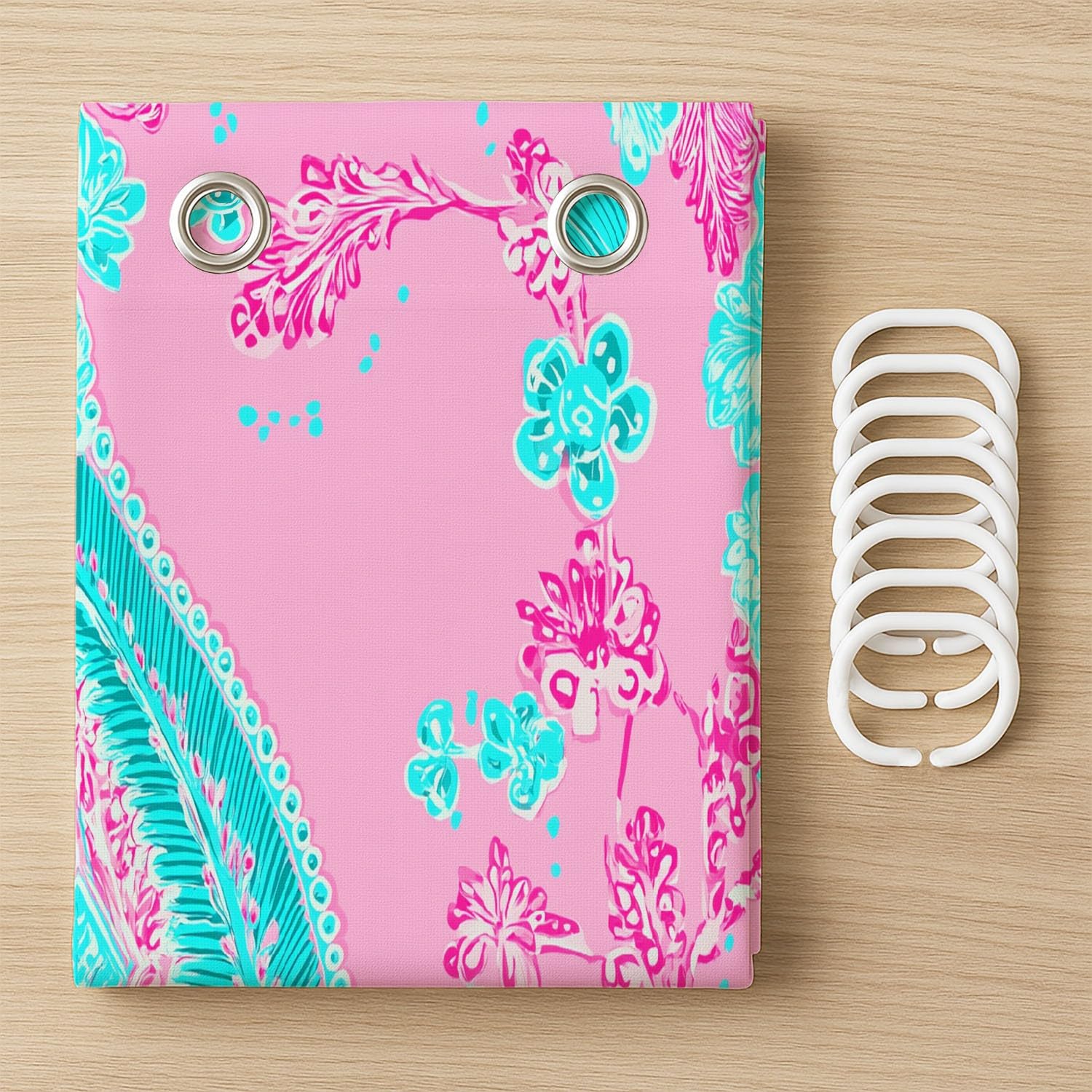 Generico Fantasia Tenda Da Doccia Simmetria Elegante Fiori Rosa Ciano, Tenda Da Doccia Per Bagno, Vasca Da Bagno, Tenda In Poliestere Impermeabile Con Ganci In Plastica, 180 x 200 cm