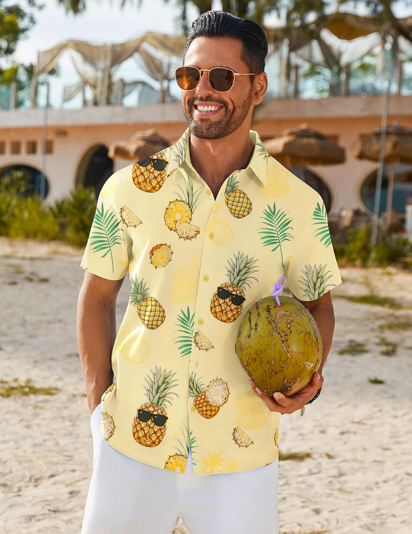 COOFANDY Chemise à Manches Courtes pour Homme Chemise Hawaïenne Chemises D'été Tropicale Légère Vacances Plage Chemises à Fleurs Boutonnée FêTe