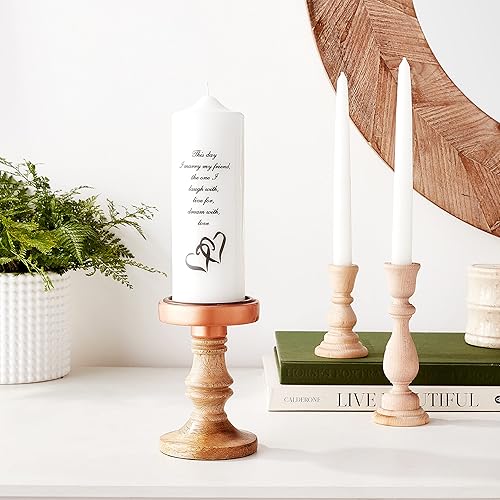 Miniatura 5 de Celebration Candles Wedding Unity - Vela de pilar de 9 pulgadas con diseño de doble corazón y juego de velas cónicas de 10 pulgadas, color marfil