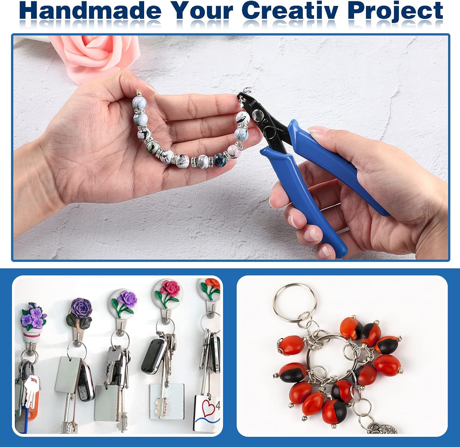 2 Pcs Split Ring Pliers Crimping Jewelry Jump Pliers for Opening/Closing Split Ring or Key Chain, Wire Flush Cutter Set for Jewelry Beading Repair Making Supplies