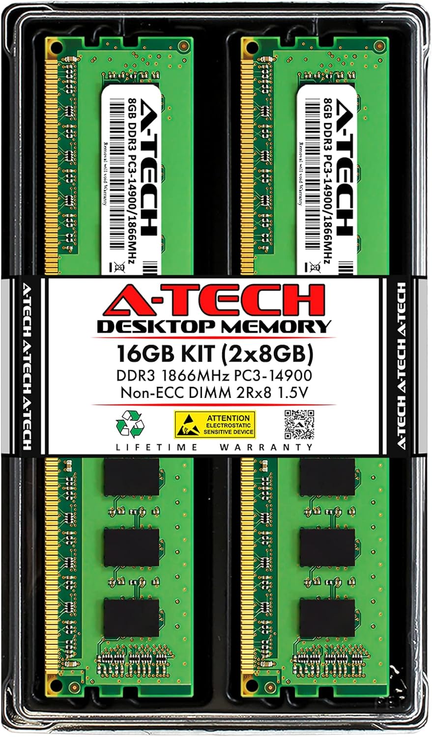 A-Tech 16GB (2x8GB) RAM Replacement for Kingston HyperX HX318C10FBK2/16 | DDR3 1866MHz PC3-14900 UDIMM Non-ECC 2Rx8 1.5V 240-Pin Memory Kit