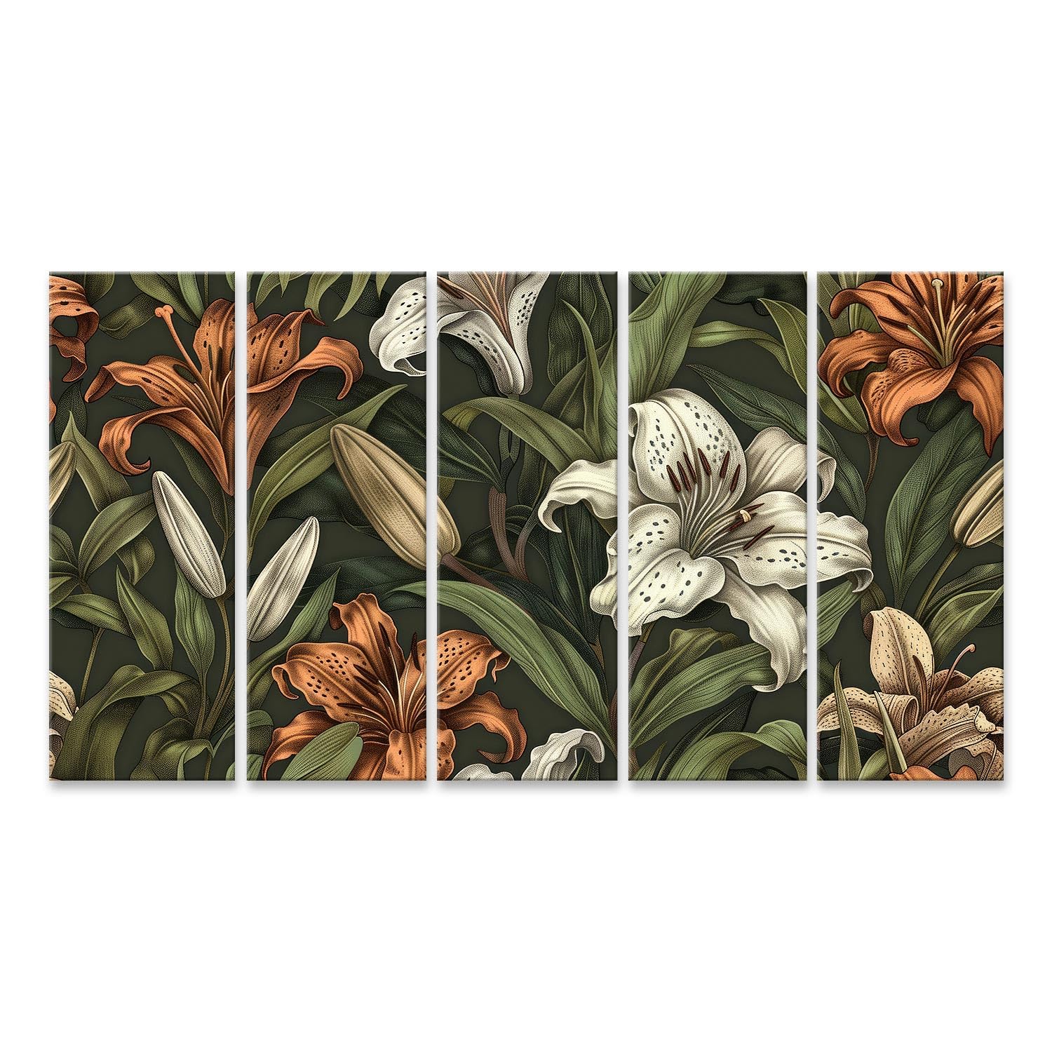 islandburner Primer cuadro sobre lienzo lirios vivos y hojas verdes patrón para sala de estar amantes de la naturaleza floristería cuadros murales carteles