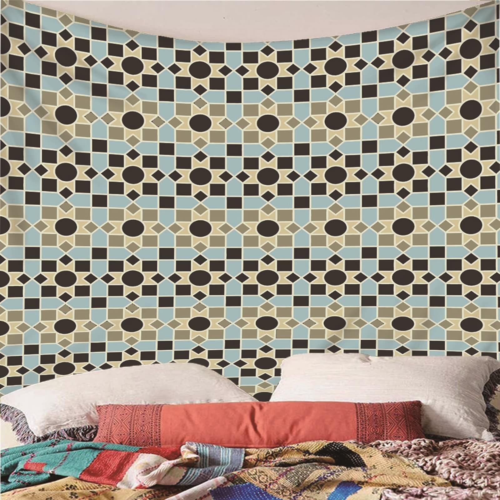 Tapiz de pared 200 x 200 cm, tela multicolor con patrón geométrico