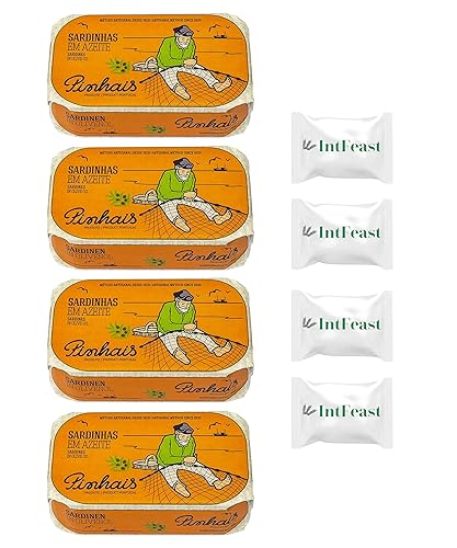 Pinhais Sardinas enlatadas en aceite de oliva virgen, 4.4oz (paquete de 4)