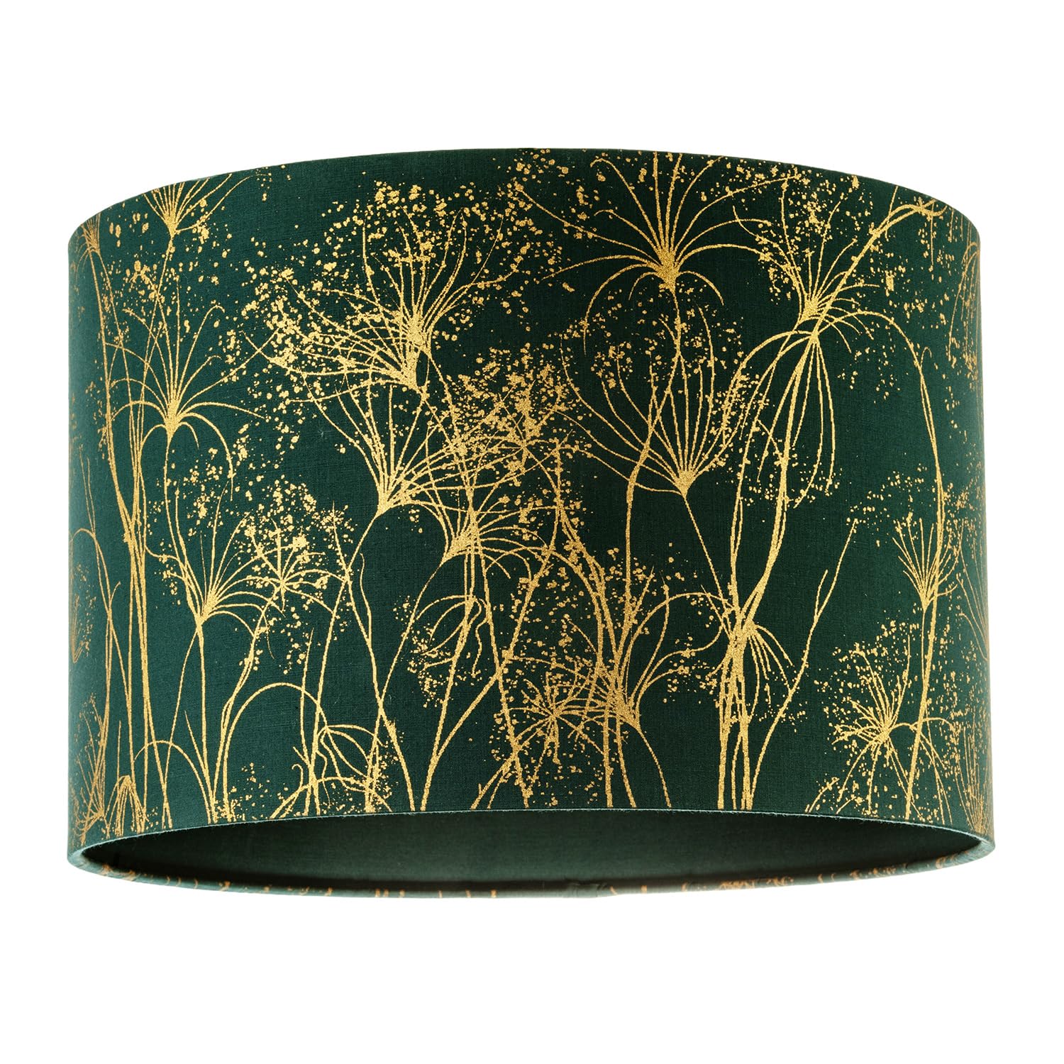 Happy Homewares - Drum Lamp Shade - Botanical Gold Foil Print - 12 inches - Dark Green