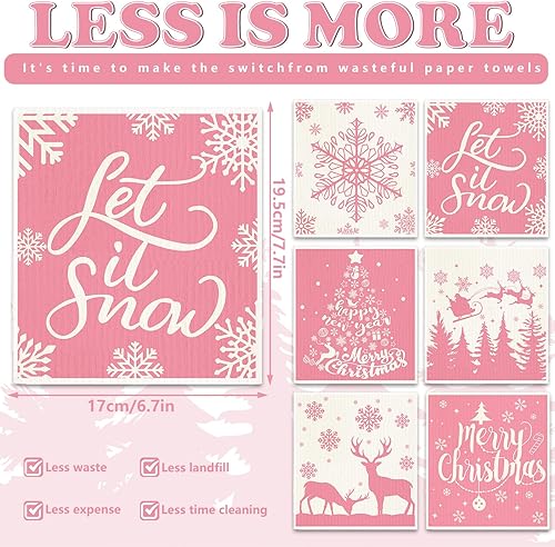 Miniatura 9 de Whaline 6 paños de cocina suecos de Navidad rojo y blanco árbol de Navidad copo de nieve reno de cocina toalla de cocina de algodón reutilizable