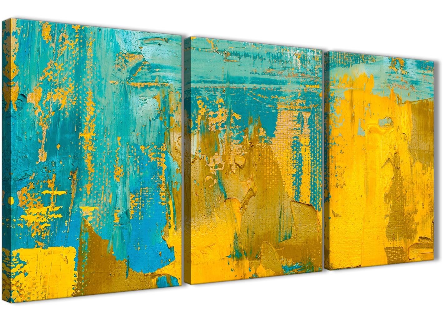 Wallfillers 3 Piece Mustard Yellow and Teal Turquoise - Hallway Canvas Wall Art Decor - Abstract 3446-126cm Set of Prints