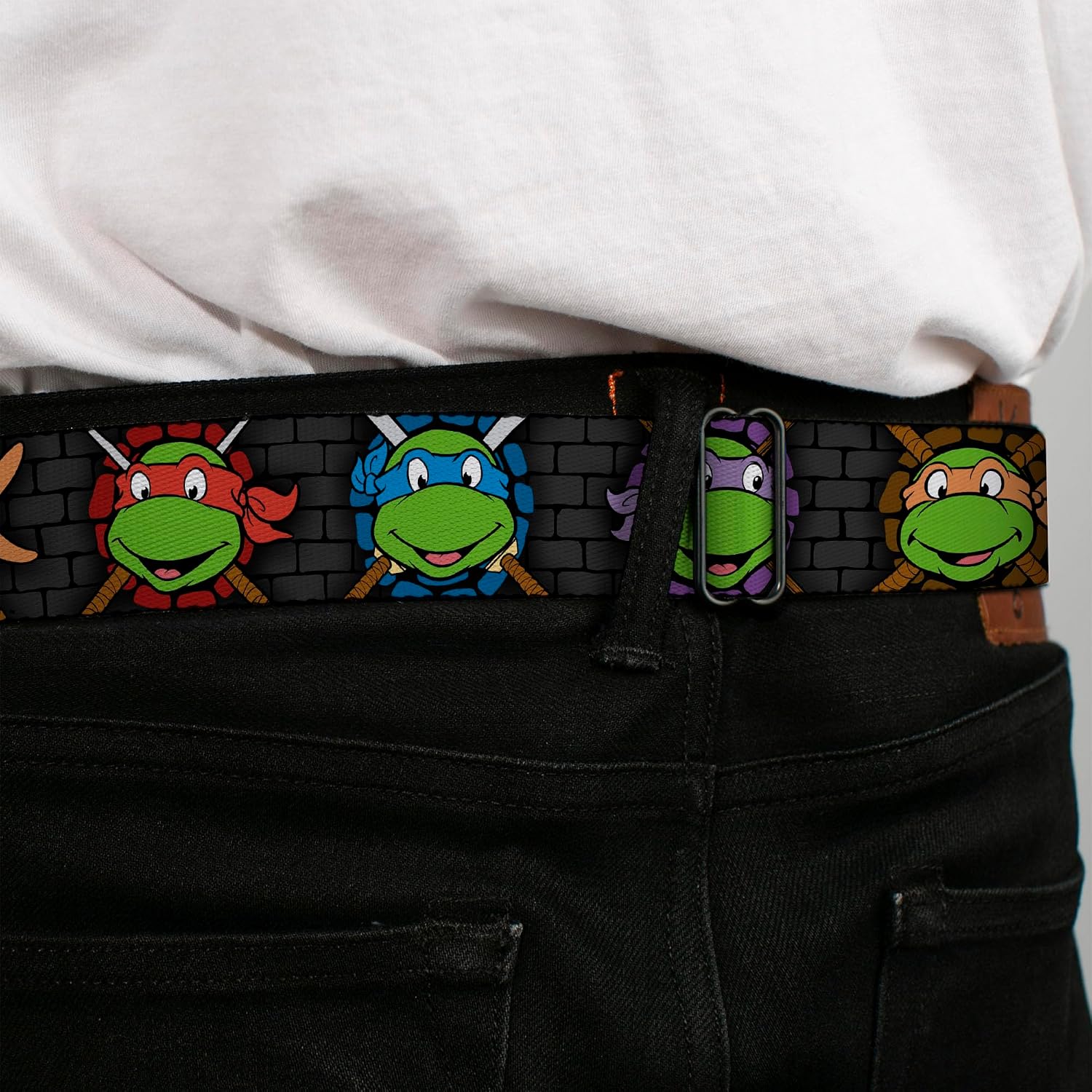 Buckle-Down Seatbelt Belt - Classic TMNT Expessions/Battle Gear Gray/Multi Color - 1.0" Wide - 20-36 Inches in Length