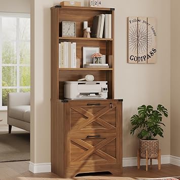 SEDETA 2 Drawer File Cabinet with Lock, Wood Filing Cabinet fits Letter, Legal, A4 Size, Hanging File Folders, Farmhouse File Cabinets for Home Office with Adjustable Storage Shelf Brown