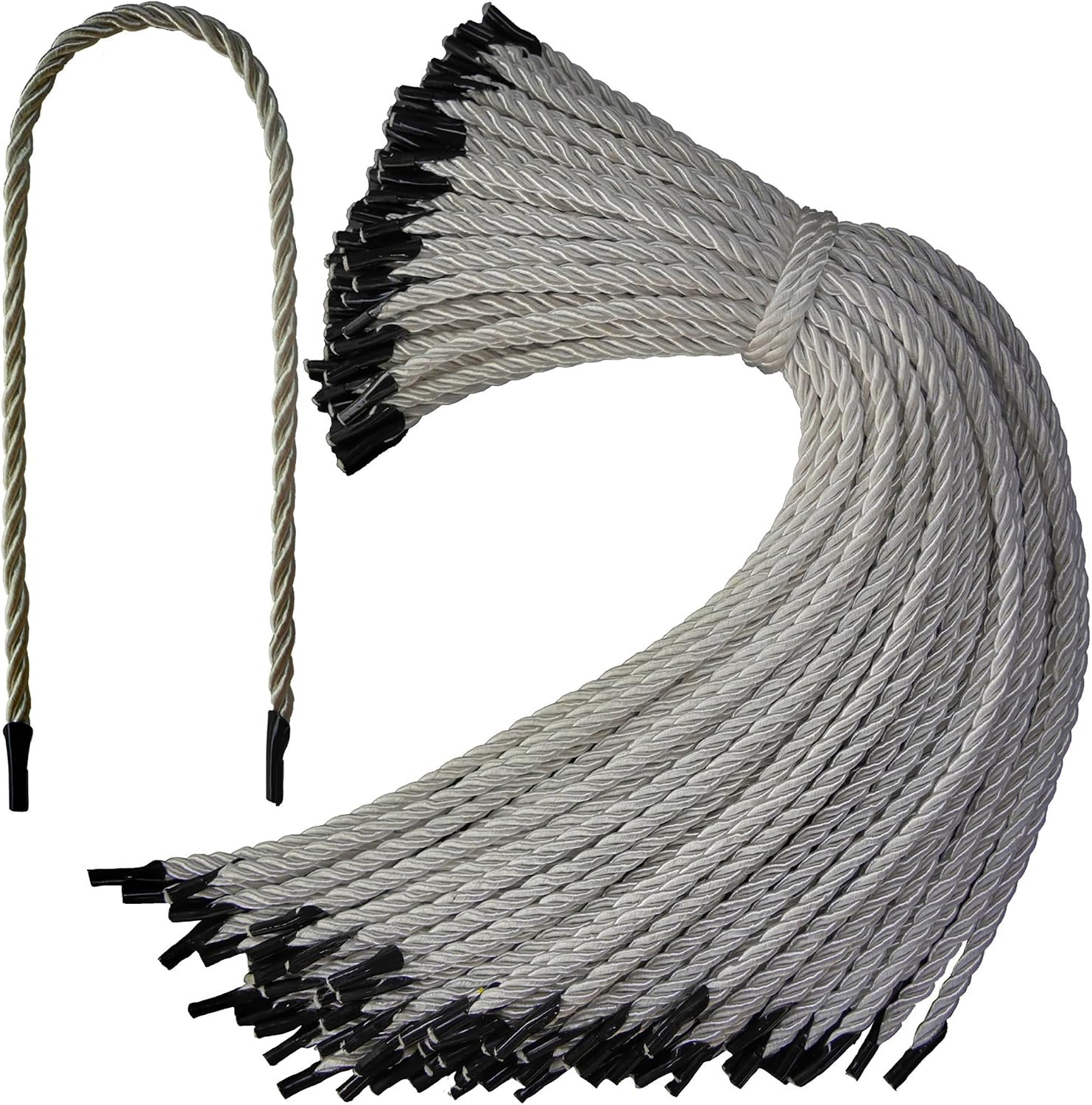 Braid Gift Bag Rope Solid Braided with Plastic End Reusable Decorative String for Thanksgiving Christmas Replacement Carrying Carrying 100Pcs(White)