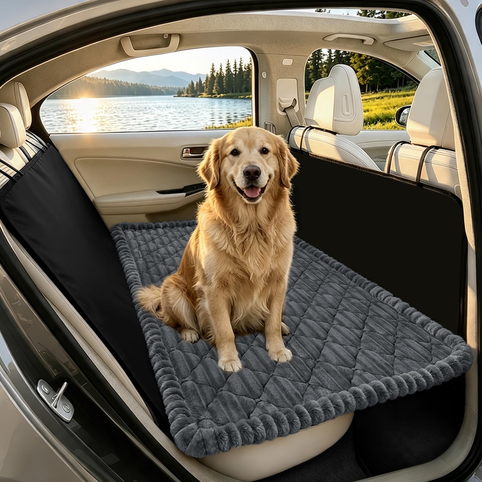 SYLC Dog Bed for Car Back Seat, Non-Slip Car Seat Cushion Cover Soft Plush