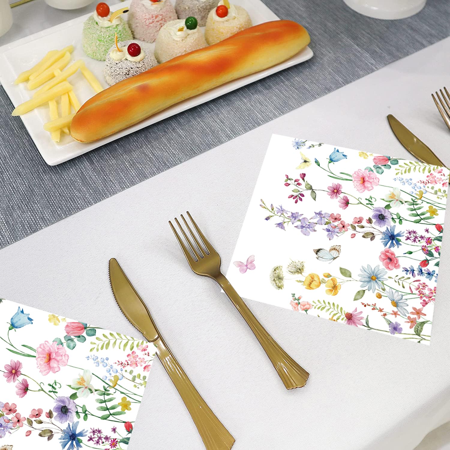 Lot de 200 serviettes en papier colorées pour cocktail, printemps, été, mariage, thé, fête d'anniversaire (200)