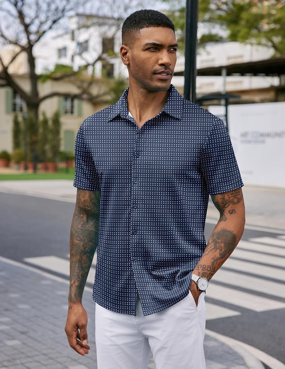 COOFANDY Mens Casual Wrinkle Free Shirts Short Sleeve Button Down Summer Stretch Dress Shirt